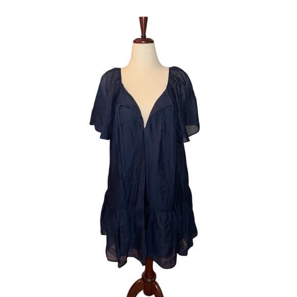 Abercrombie & Fitch navy tiered ruffle sleeve trapeze dress size LP - NWT - Picture 1 of 9